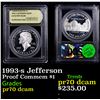 Image 1 : Proof 1993-s Jefferson Modern Commem Dollar $1 Graded GEM++ Proof Deep Cameo BY USCG