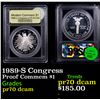Image 1 : Proof 1989-S Congress Modern Commem Dollar $1 Graded GEM++ Proof Deep Cameo BY USCG