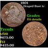 Image 1 : 1801 Draped Bust Large Cent 1c Grades F Details