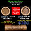 Image 1 : Mixed small cents 1c orig shotgun roll, 1927-d Wheat Cent, 1893 Indian Cent other end, Brinks Wrappe