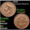 Image 1 : 1838 Coronet Head Large Cent 1c Grades vf details