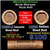 Image 1 : Mixed small cents 1c orig shotgun roll, 1926-d Wheat Cent, 1889 Indian Cent other end, Brinks Wrappe