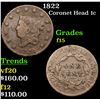 Image 1 : 1822 Coronet Head Large Cent 1c Grades f+