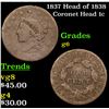 Image 1 : 1837 Head of 1838 Coronet Head Large Cent 1c Grades g+