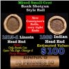 Image 1 : Mixed small cents 1c orig shotgun roll, 1913-d Wheat Cent, 1889 Indian Cent other end, Brinks Wrappe