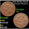Image 1 : 1839 Booby Head Coronet Head Large Cent 1c Grades f+