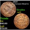 Image 1 : 1827 Coronet Head Large Cent 1c Grades vg+