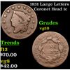 Image 1 : 1831 Large Letters Coronet Head Large Cent 1c Grades vg+