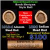 Image 1 : Mixed small cents 1c orig shotgun roll, 1918-d Wheat Cent, 1890 Indian Cent other end, Brinks Wrappe