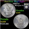 Image 1 : 1883-o Morgan Dollar $1 Graded GEM+ Unc By USCG