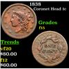 Image 1 : 1838 Coronet Head Large Cent 1c Grades f+
