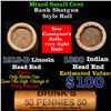 Image 1 : Mixed small cents 1c orig shotgun roll, 1918-d Wheat Cent, 1890 Indian Cent other end, Brinks Wrappe