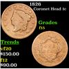 Image 1 : 1826 Coronet Head Large Cent 1c Grades f+
