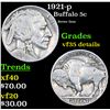 Image 1 : 1921-p Buffalo Nickel 5c Grades VF Details
