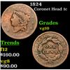 Image 1 : 1824 Coronet Head Large Cent 1c Grades vg+