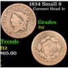 Image 1 : 1834 Small 8 Coronet Head Large Cent 1c Grades f, fine