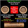 Image 1 : Mixed small cents 1c orig shotgun roll, 1913-d Wheat Cent, 1897 Indian Cent other end, Brinks Wrappe