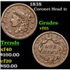 Image 1 : 1838 Coronet Head Large Cent 1c Grades vf+