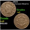 Image 1 : 1822 Coronet Head Large Cent 1c Grades vg, very good