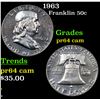 Image 1 : Proof 1963 Franklin Half Dollar 50c Grades Choice Proof Cameo