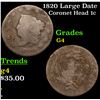 Image 1 : 1820 Large Date Coronet Head Large Cent 1c Grades g, good