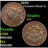 Image 1 : 1838 Coronet Head Large Cent 1c Grades f+