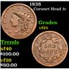 Image 1 : 1838 Coronet Head Large Cent 1c Grades vf+