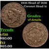 1835 Head of 1836 Coronet Head Large Cent 1c Grades vf details
