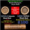 Image 1 : Mixed small cents 1c orig shotgun roll, 1918-d Wheat Cent, 1889 Indian Cent other end, Brinks Wrappe