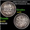 Image 1 : 1893 Columbian Old Commem Half Dollar 50c Grades AU, Almost Unc