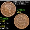 1843 Mature Head Braided Hair Large Cent 1c Grades vf+