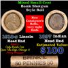 Image 1 : Mixed small cents 1c orig shotgun roll, 1918-s Wheat Cent, 1897 Indian Cent other end, Brinks Wrappe