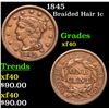 1845 Braided Hair Large Cent 1c Grades xf