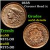 1838 Coronet Head Large Cent 1c Grades au details