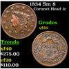 1834 Sm 8 Coronet Head Large Cent 1c Grades vf++