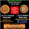 Image 1 : Mixed small cents 1c orig shotgun roll, 1918-d Wheat Cent, 1891 Indian Cent other end, Brinks Wrappe
