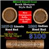 Image 1 : Mixed small cents 1c orig shotgun roll, 1917-d Wheat Cent, 1890 Indian Cent other end, Brinks Wrappe