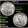 Image 1 : 1937-p Walking Liberty Half Dollar 50c Grades Choice+ Unc