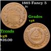Image 1 : 1865 Fancy 5 Two Cent Piece 2c Grades vg, very good