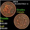 Image 1 : 1854 Braided Hair Large Cent 1c Grades f details