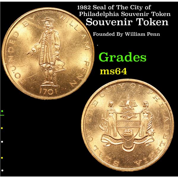1982 Seal of The City of Philadelphia Souvenir Token Grades Choice Unc