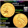 Image 1 : ***Auction Highlight*** 1928-p Gold Indian Quarter Eagle $2 1/2 Graded Select+ Unc By USCG (fc)