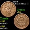 1853 Braided Hair Large Cent 1c Grades vf++
