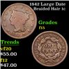 1842 Large Date Braided Hair Large Cent 1c Grades f+