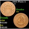 Image 1 : 1865 Plain 5 Two Cent Piece 2c Grades f+