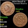 Image 1 : 1834 Small 8 Coronet Head Large Cent 1c Grades vg+