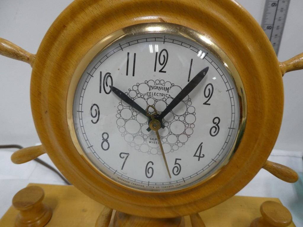 Vintage Electric Mantel Clock and Blue Glass