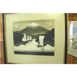 Monotone-Black & White 5 Sailboats 16" W x 13" H -