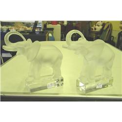 Pair Lalique Crystal Paris Elephants Frosted 6" H-