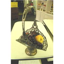 Silver Plate Ornate Basket w/Wax Candle Fruit -
